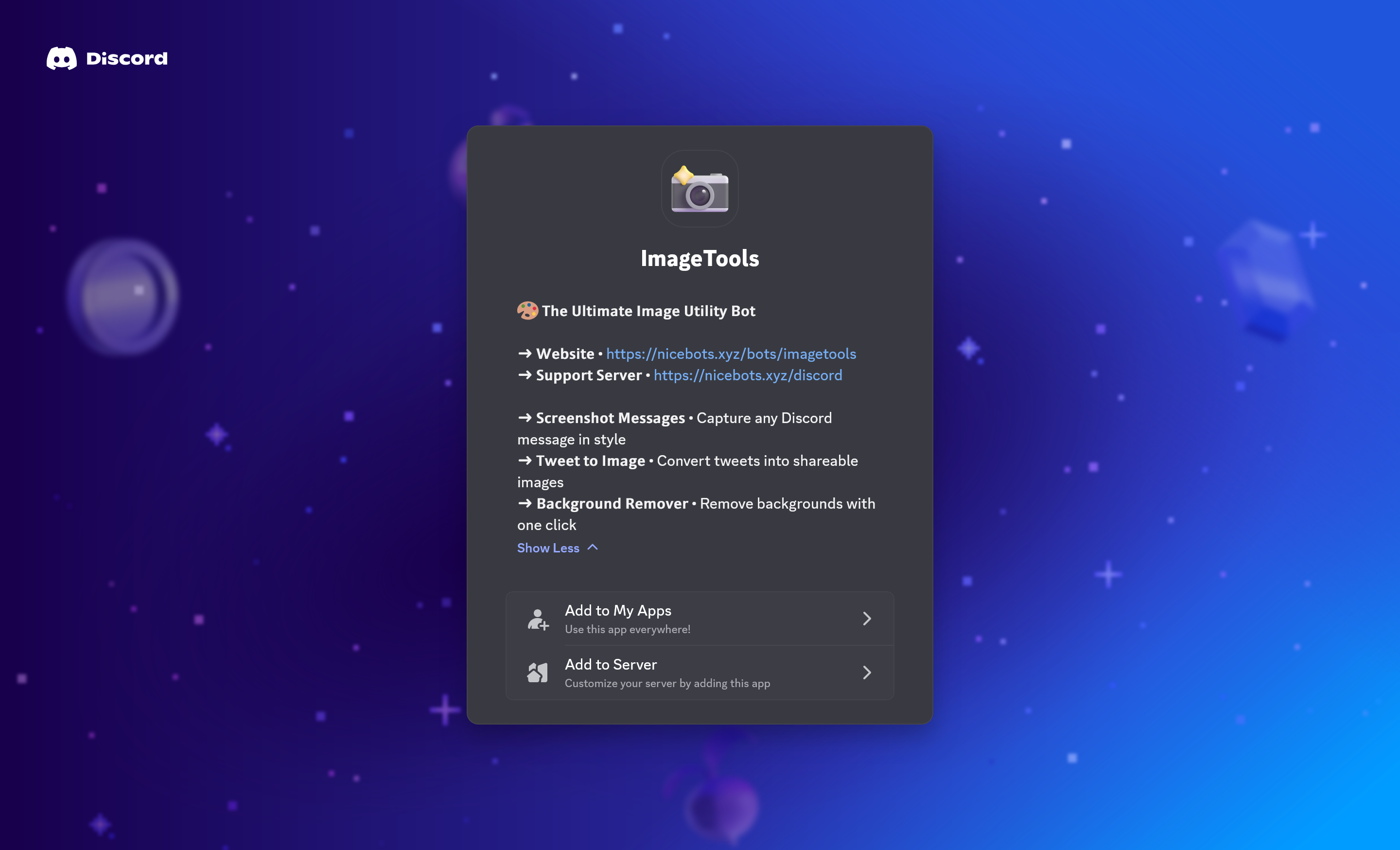 Discord app installation screen for ImageTools
