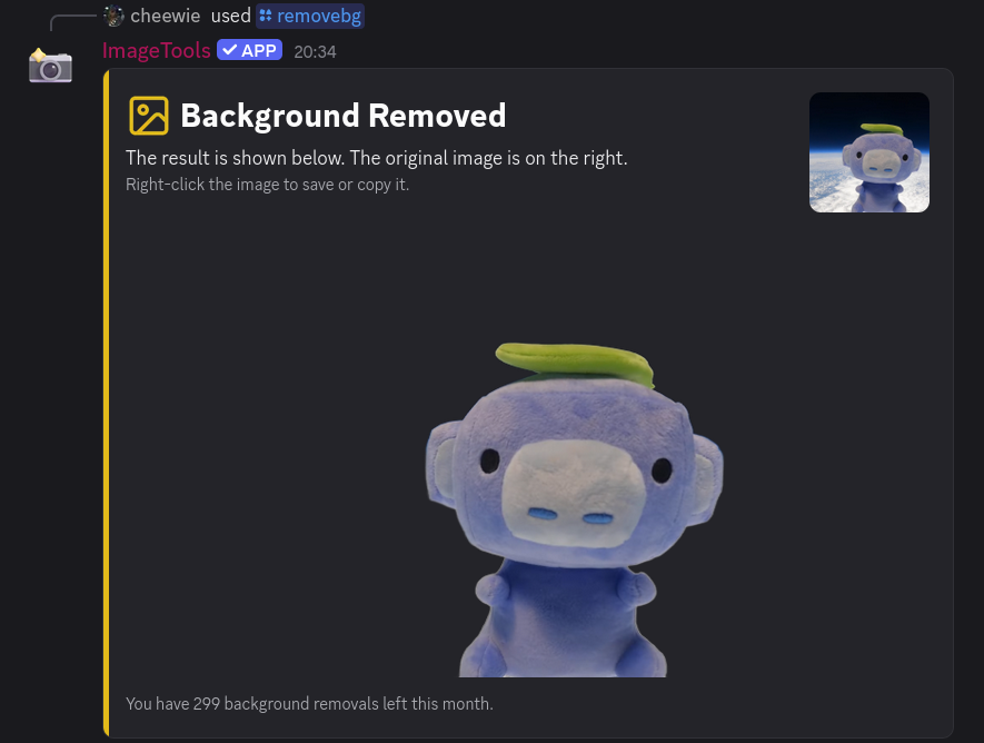 Screenshot showing the processed image with background removed